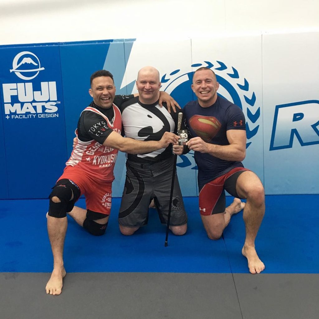 Renzo Gracie, John Danaher, and Georges St. Pierre together at Renzo Gracie Academy